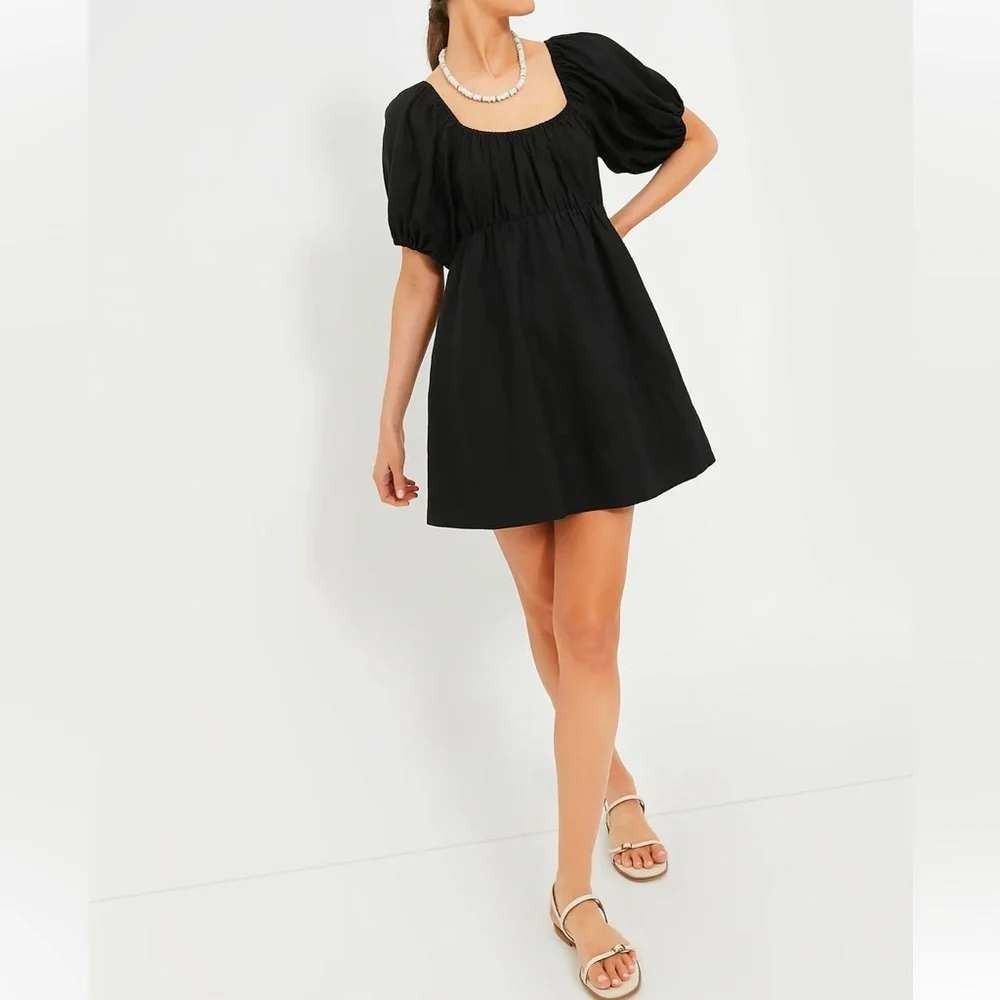 Pomander Place Black Linen Puff Sleeve Mini Dress XXL Y24335T New
